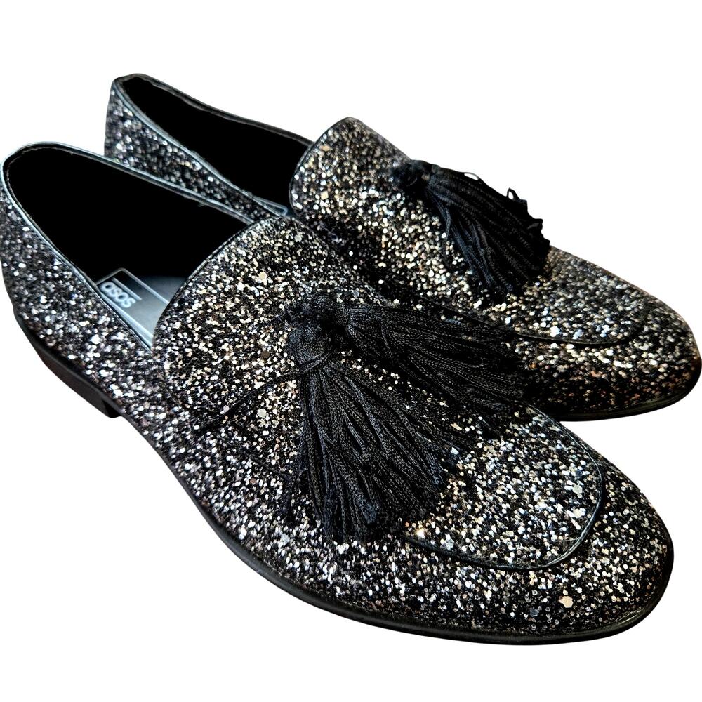 Asos 8 Men's Black Sparkle Tassel Dress Shoe Loafer Slip On Causal